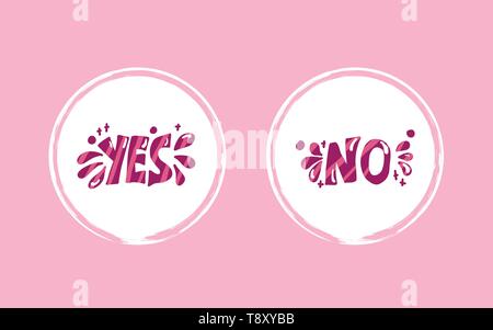 "Ja" und "Nein"-Schriftzug. Handgeschriebene Worte mit runden Dekoration. Vektor Prinzipdarstellung. Stock Vektor