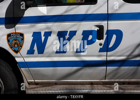 Seite eines NYPD Polizei Auto, Manhattan, New York City, USA Stockfoto