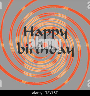 Happy birthday bunt Grußkarte mit Stars und Wirbel in rot auf grauem Hintergrund. Interessante Karte. Stockfoto