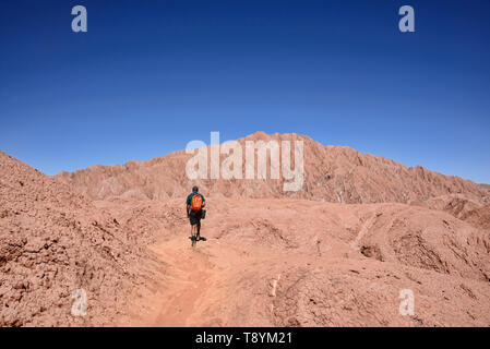 Trekking durch eine wunderschöne Wüstenlandschaft im Valle Marte, San Pedro de Atacama, Chile Stockfoto