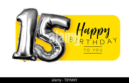 Happy 15 Geburtstag gelb Gruß Hintergrund. 3D-Rendering Stockfoto