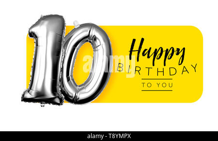 Glücklich 10. Geburtstag gelb Gruß Hintergrund. 3D-Rendering Stockfoto