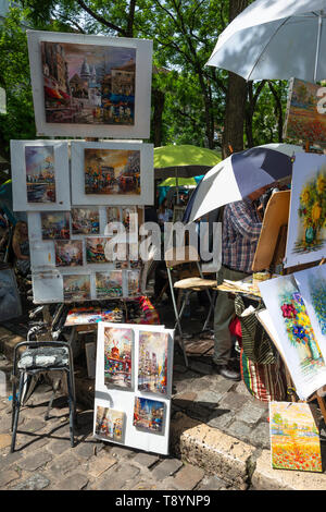 Künstler Stände auf dem Place du Tertre in Montmartre, Paris, Frankreich Stockfoto