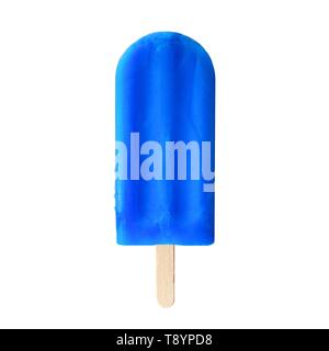 Einzelne blaue Popsicle auf weißem Hintergrund Stockfoto