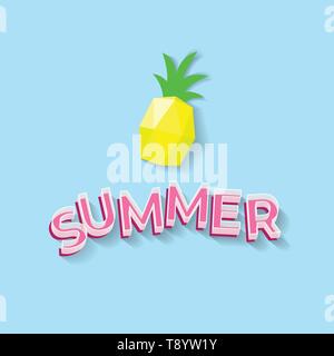 Sommer text und pineaplle Papier Kunst auf blauem Hintergrund-Vector Illustration Stock Vektor