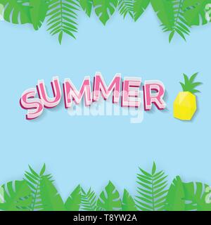 Sommer Hintergrund mit Text tropische Blätter und Ananas paper Art Vector Illustration Stock Vektor