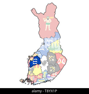 Gebiet des südlichen Österbotten Region auf der Karte von administrativen Abteilungen der Finnland mit Freistellungspfad Stockfoto