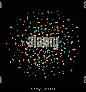 Der glänzende bunte Konfetti isolierte schwarze Hintergrund Stock Vektor
