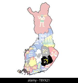 Gebiet des südlichen Savonia Region auf der Karte von administrativen Abteilungen der Finnland mit Freistellungspfad Stockfoto