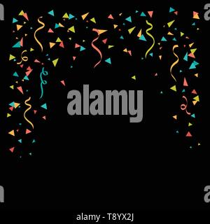 Der glänzende bunte Konfetti isolierte schwarze Hintergrund Stock Vektor