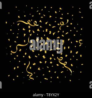 Der glänzende bunte Konfetti isolierte schwarze Hintergrund Stock Vektor