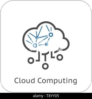 Simple Cloud Computing Vektor Symbol Leitung mit künstlicher Intelligenz. Stock Vektor