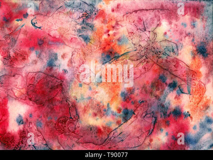 Abstrakte Kunst handgemalte watercolo, rote Farbpalette Stockfoto