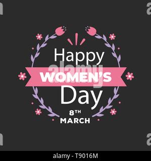 Happy Tag der Frauen handschriftliche Schriftzug. Moderne vektor Hand gezeichnet Kalligraphie mit abstrakten Rose auf weißen Hintergrund für Ihre Grußkarte isoliert d Stock Vektor