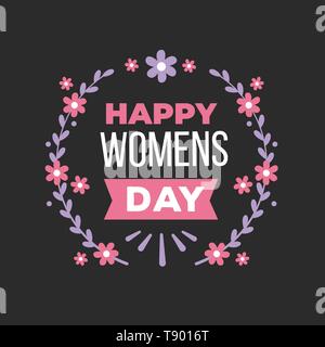 Happy Tag der Frauen handschriftliche Schriftzug. Moderne vektor Hand gezeichnet Kalligraphie mit abstrakten Rose auf weißen Hintergrund für Ihre Grußkarte isoliert d Stock Vektor