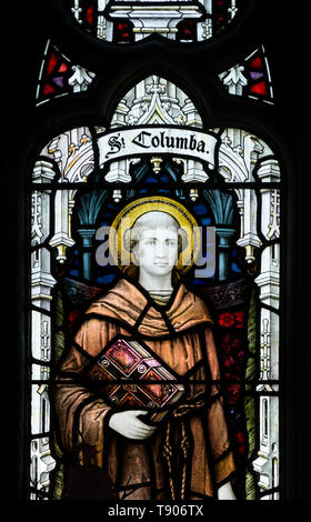 Saint Columba Glasmalerei, St. Maria Magdalena Kirche, tanworth-in-arden, Warwickshire, England, Großbritannien Stockfoto