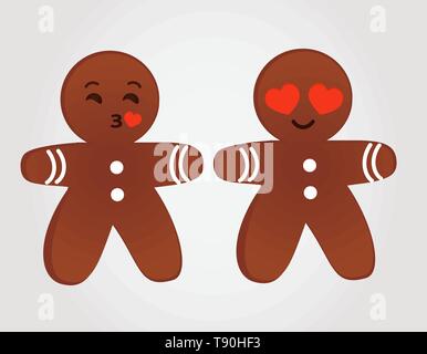 Emoticons Lebkuchen Männer in der Liebe und Küsse. Weihnachten Vektor. Stock Vektor