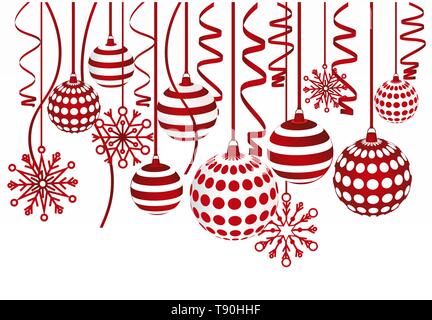 Weihnachten Kugeln und Schneeflocken auf Hängen. Sehr Frame Vector Illustration. Stock Vektor