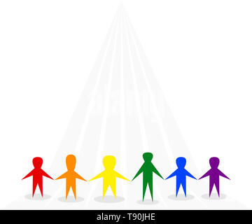 Symbol der Menschen gemeinsam auf grauem Hintergrund, verwenden Sie lgbtq symbolischen Regenbogen Farben (Rot, Orange, Gelb, Grün, Blau, Violett). Freundschaft, LGBT. Stockfoto