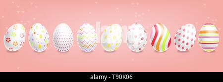 Ostereier Vektor realistisch. Frühling Urlaub Banner. 3d detaillierte Plakat Vorlage Stock Vektor