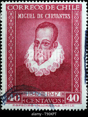 Miguel de Cervantes auf chilenischen Briefmarke Stockfoto