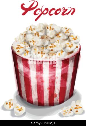 Pop Corn box Vektor Aquarell. frisches Kino detaillierte Vorlage Stock Vektor