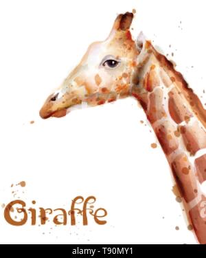 Giraffe Vektor Aquarell. Wildlife Safari Tiere isoliert auf weißem Stock Vektor