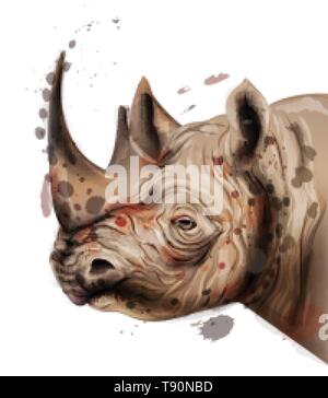 Rhino Vektor Aquarell. Wildlife Tier Abbildung auf weißem Hintergrund Stock Vektor