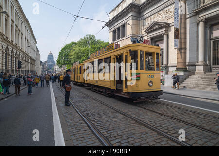 Brüssel, 150 Tramwayparade' Jahre Straßenbahn in Brüssel "am 1. Mai 2019 - Brüssel, Parade "150 Jahre Straßenbahn", 1. Mai, 2019 Stockfoto