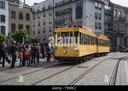 Brüssel, 150 Tramwayparade' Jahre Straßenbahn in Brüssel "am 1. Mai 2019 - Brüssel, Parade "150 Jahre Straßenbahn", 1. Mai, 2019 Stockfoto