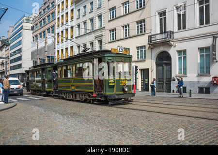 Brüssel, 150 Tramwayparade' Jahre Straßenbahn in Brüssel "am 1. Mai 2019 - Brüssel, Parade "150 Jahre Straßenbahn", 1. Mai, 2019 Stockfoto