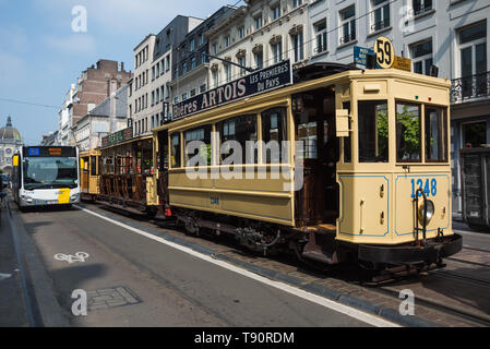 Brüssel, 150 Tramwayparade' Jahre Straßenbahn in Brüssel "am 1. Mai 2019 - Brüssel, Parade "150 Jahre Straßenbahn", 1. Mai, 2019 Stockfoto