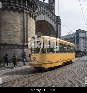 Brüssel, 150 Tramwayparade' Jahre Straßenbahn in Brüssel "am 1. Mai 2019 - Brüssel, Parade "150 Jahre Straßenbahn", 1. Mai, 2019 Stockfoto
