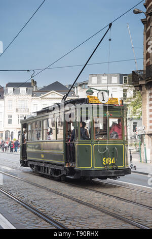 Brüssel, 150 Tramwayparade' Jahre Straßenbahn in Brüssel "am 1. Mai 2019 - Brüssel, Parade "150 Jahre Straßenbahn", 1. Mai, 2019 Stockfoto