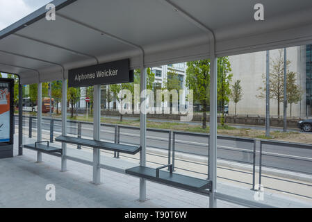 Stater Straßenbahn (Dt.: Städtische Straßenbahn) ist die Bahnlinie der luxemburgischen Hauptstadt Luxemburg, sterben bin 10 sterben. Dezember 2017 eröffnet wurde. D Stockfoto