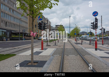 Stater Straßenbahn (Dt.: Städtische Straßenbahn) ist die Bahnlinie der luxemburgischen Hauptstadt Luxemburg, sterben bin 10 sterben. Dezember 2017 eröffnet wurde. D Stockfoto