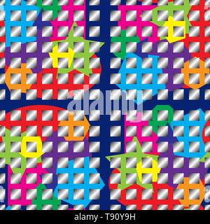 Nahtlose bunte Grid. Vektor Textur mit Farbverlauf Quadrate. Alle Farben des Regenbogens. Rot, Orange, Gelb, Grün, Hellblau, Blau, Violett Farben Stock Vektor