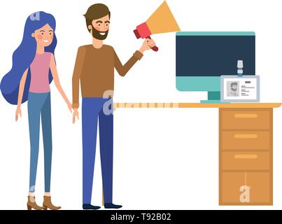 Paar in die Arbeit im Büro mit weißem Hintergrund Stock Vektor