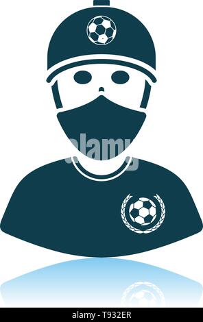 Fußball-Fan mit einer überdachten Fläche von Schal Symbol. Schatten Reflexion Design. Vector Illustration. Stock Vektor