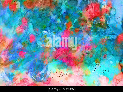 Abstrakte künstlerische Hand gemalte Aquarell, rosa, türkis Farben Palette Stockfoto