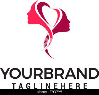 Herz und zwei Frauen Gesicht ogo Design Konzept Vorlage Vektor Stock Vektor