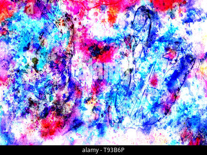 Abstrakte künstlerische Hand gemalte Aquarell, Rosa, Blau, Weiß der Farbpalette Stockfoto