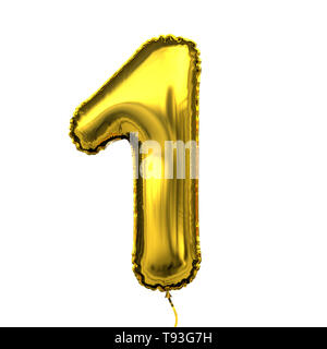 Goldener Metallic Buchstabe Ballon Ziffer Ziffer Zahl - 3D-Abbildung Stockfoto