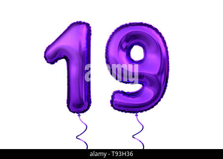 Metallic violett Buchstabe Ballon Ziffer Ziffer Ziffer Zahl Geburtstag 19 - 3D-Abbildung Stockfoto