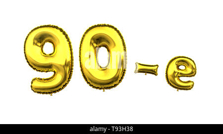 Goldener Metallic Buchstabe Ballon Ziffer Zahl Jahr 90 - 3D-Abbildung Stockfoto