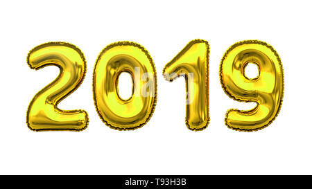 Goldener Metallic Buchstabe Ballon Ziffer Zahl Zahl Jahr - 3D-Abbildung Stockfoto