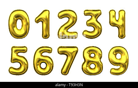 Metallic Golden Letter Balloon Schriftart Ziffer Ziffer Ziffer Alphabet - 3D-Abbildung Stockfoto