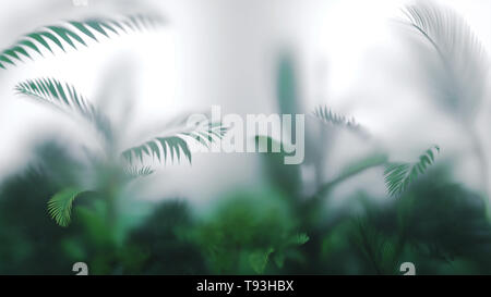 Tropische Blätter und Pflanzen Hintergrund. Grüne Postkarte Tapete für Print oder Web. Verschwommenes frostigen Glas. 3D-Darstellung Stockfoto