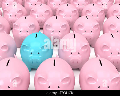 3D-Render von pink Piggy banks in der Zeile. Geld sparen Konzept Stockfoto