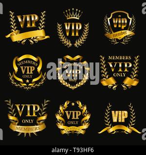 Satz von Gold vip Monogramme für Grafik Design auf schwarzem Hintergrund. Stock Vektor